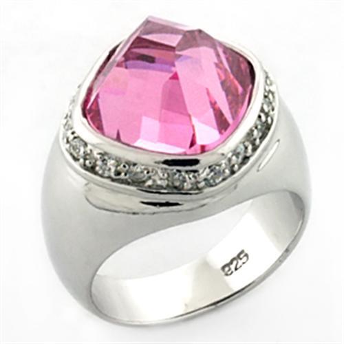 Rhodium 925 Sterling Silver Ring with AAA Grade CZ  in Rose