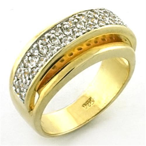 Gold+Rhodium 925 Sterling Silver Ring with AAA Grade CZ  in Clear