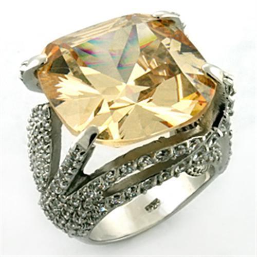Rhodium 925 Sterling Silver Ring with AAA Grade CZ  in Champagne