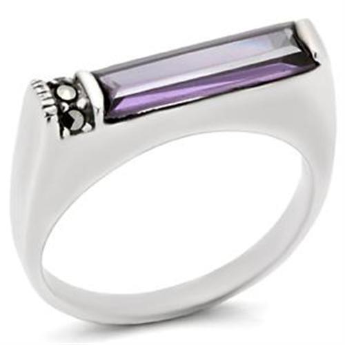 Antique Tone 925 Sterling Silver Ring with AAA Grade CZ  in Amethyst