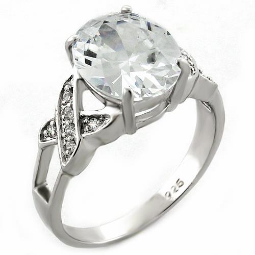 Rhodium 925 Sterling Silver Ring with AAA Grade CZ  in Clear