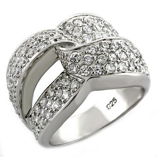 Rhodium 925 Sterling Silver Ring with AAA Grade CZ  in Clear