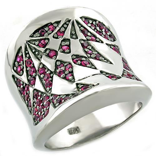 Rhodium 925 Sterling Silver Ring with AAA Grade CZ  in Ruby