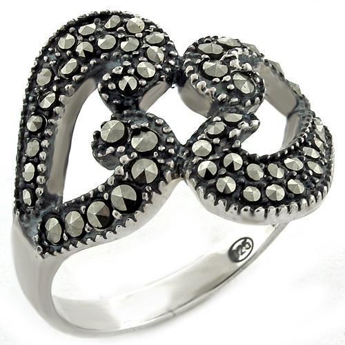 High Polished 925 Sterling Silver Ring with Synthetic Marcasite in Jet