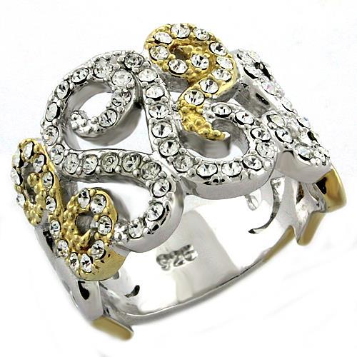 Gold+Rhodium 925 Sterling Silver Ring with Top Grade Crystal  in Clear