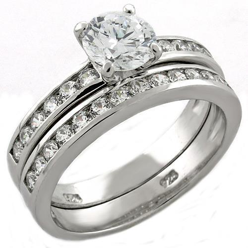 Rhodium 925 Sterling Silver Ring with AAA Grade CZ in Clear