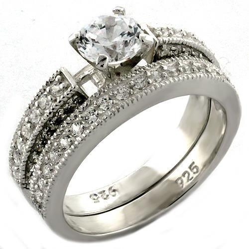Rhodium 925 Sterling Silver Ring with AAA Grade CZ  in Clear