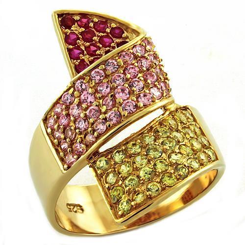Gold 925 Sterling Silver Ring with AAA Grade CZ  in Multi Color