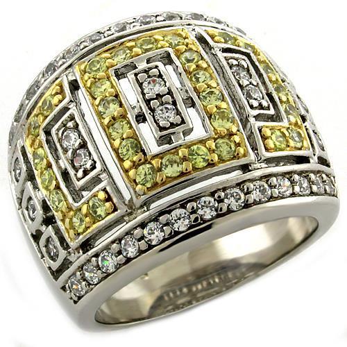 Gold+Rhodium 925 Sterling Silver Ring with AAA Grade CZ  in Clear