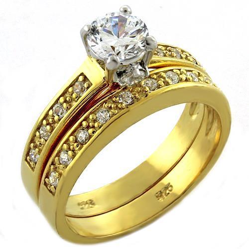 Gold 925 Sterling Silver Ring with AAA Grade CZ in Clear