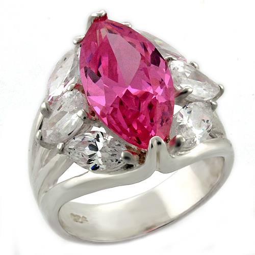 High Polished 925 Sterling Silver Ring with AAA Grade CZ  in Rose
