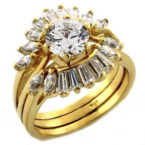 Gold 925 Sterling Silver Ring with AAA Grade CZ  in Clear