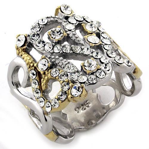 Gold+Rhodium 925 Sterling Silver Ring with AAA Grade CZ  in Clear