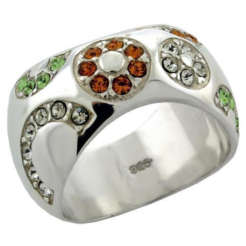 High Polished 925 Sterling Silver Ring with Top Grade Crystal  in Multi Color