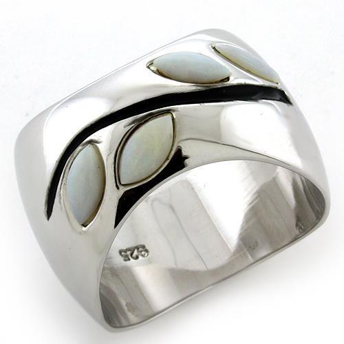 Rhodium 925 Sterling Silver Ring with Semi Precious Opal in White
