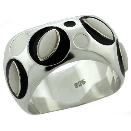 Rhodium 925 Sterling Silver Ring with Semi Precious Opal in White