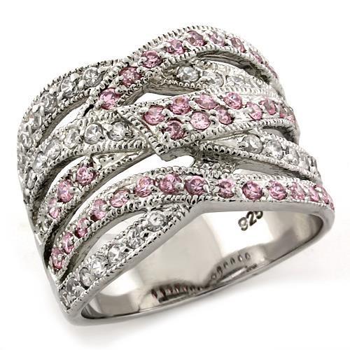 Rhodium 925 Sterling Silver Ring with AAA Grade CZ  in Rose