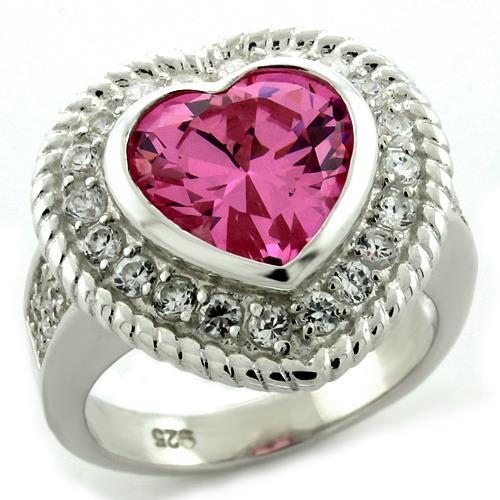 High Polished 925 Sterling Silver Ring with AAA Grade CZ  in Rose