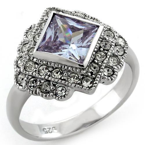 Rhodium 925 Sterling Silver Ring with AAA Grade CZ  in Light Amethyst