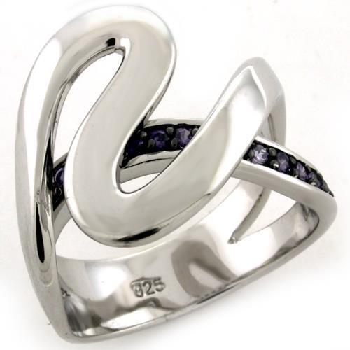 Rhodium 925 Sterling Silver Ring with AAA Grade CZ  in Amethyst