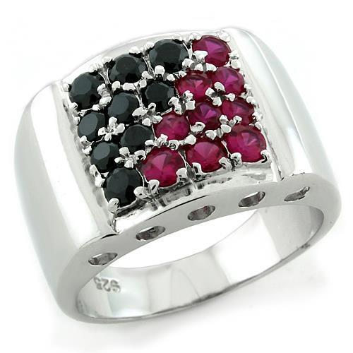 Rhodium 925 Sterling Silver Ring with AAA Grade CZ  in Multi Color