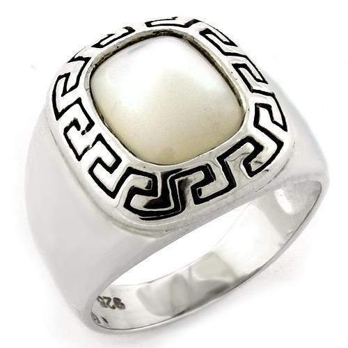 High Polished 925 Sterling Silver Ring with Precious Stone Conch in White