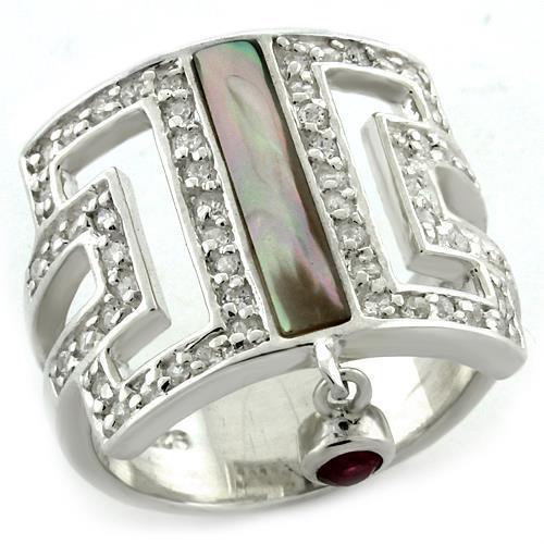 Rhodium 925 Sterling Silver Ring with Precious Stone Conch in White AB