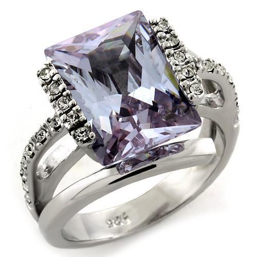 Rhodium 925 Sterling Silver Ring with AAA Grade CZ  in Light Amethyst