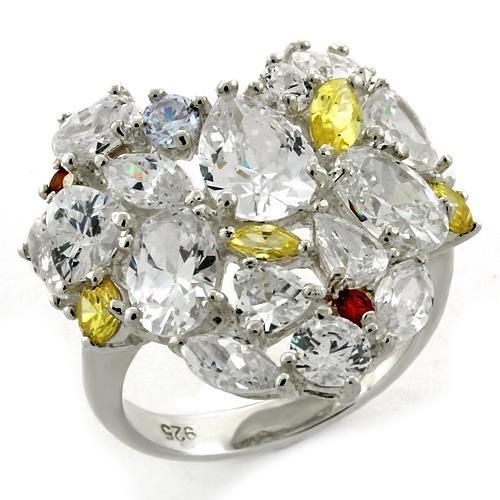 High Polished 925 Sterling Silver Ring with AAA Grade CZ  in Multi Color