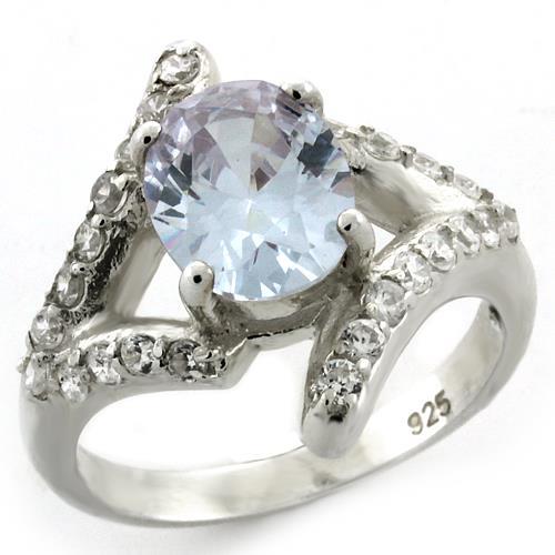 High Polished 925 Sterling Silver Ring with AAA Grade CZ  in Light Amethyst