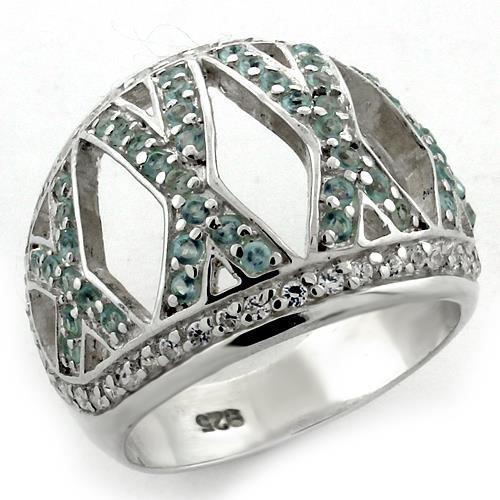 High Polished 925 Sterling Silver Ring with AAA Grade CZ  in Sea Blue