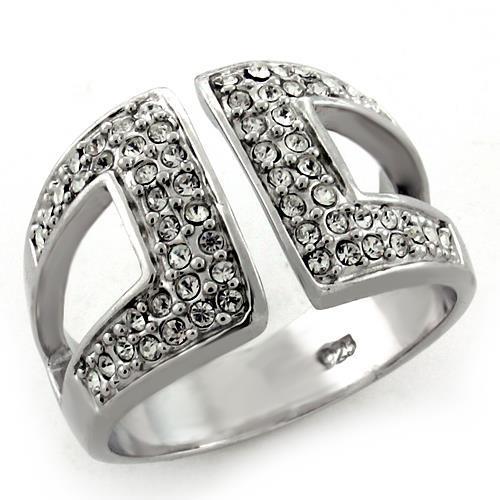 Rhodium 925 Sterling Silver Ring with Top Grade Crystal  in Clear