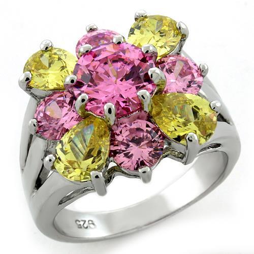 Rhodium 925 Sterling Silver Ring with AAA Grade CZ  in Multi Color
