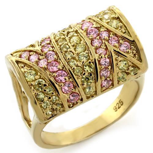 Gold 925 Sterling Silver Ring with AAA Grade CZ  in Multi Color
