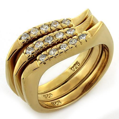 Gold 925 Sterling Silver Ring with AAA Grade CZ  in Clear