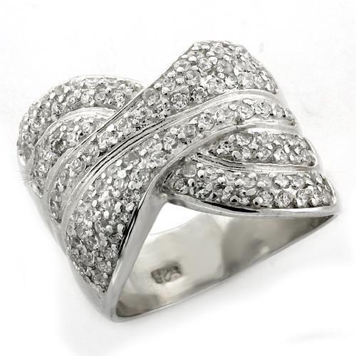 High Polished 925 Sterling Silver Ring with AAA Grade CZ  in Clear