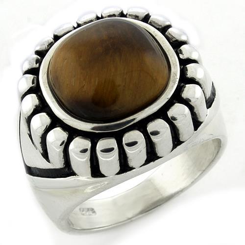 High Polished 925 Sterling Silver Ring with Synthetic Tiger Eye in Brown