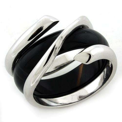 Rhodium 925 Sterling Silver Ring with Synthetic Onyx in Jet