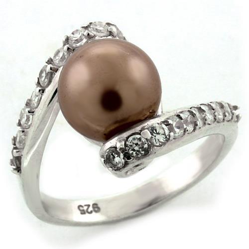 High Polished 925 Sterling Silver Ring with Synthetic Pearl in Rose