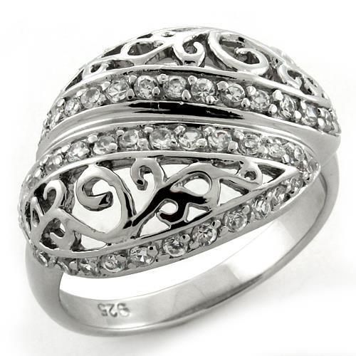 Rhodium 925 Sterling Silver Ring with AAA Grade CZ  in Clear