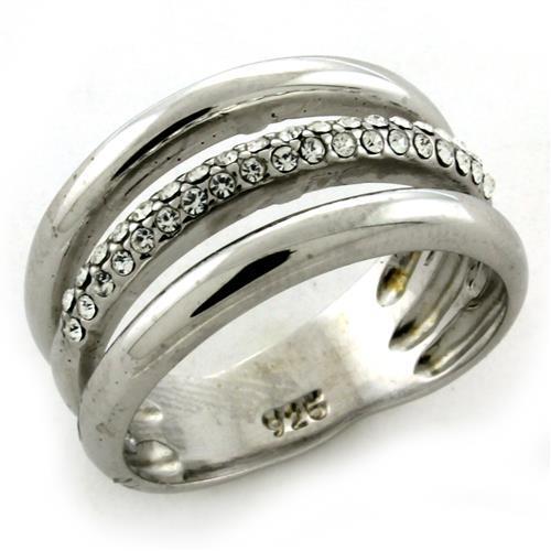 Rhodium 925 Sterling Silver Ring with Top Grade Crystal  in Clear