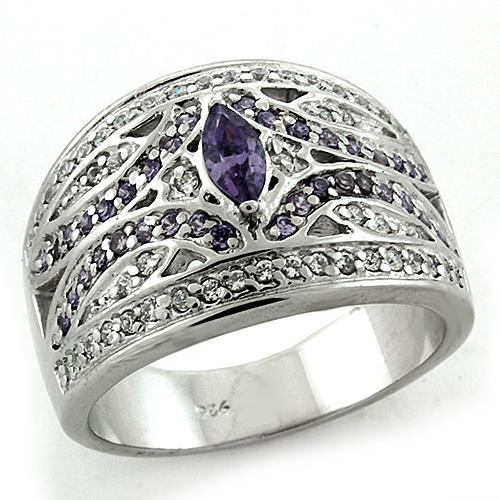 Rhodium 925 Sterling Silver Ring with AAA Grade CZ  in Amethyst