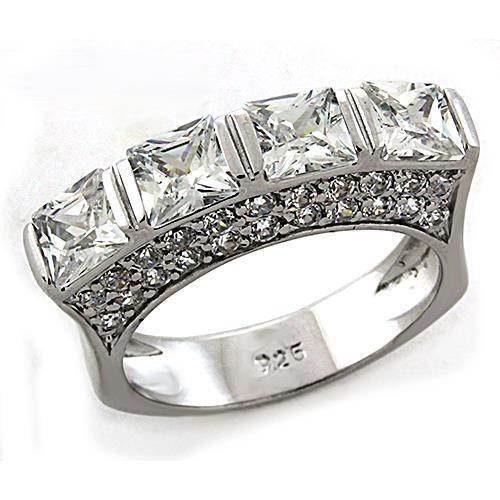 Rhodium 925 Sterling Silver Ring with AAA Grade CZ  in Clear