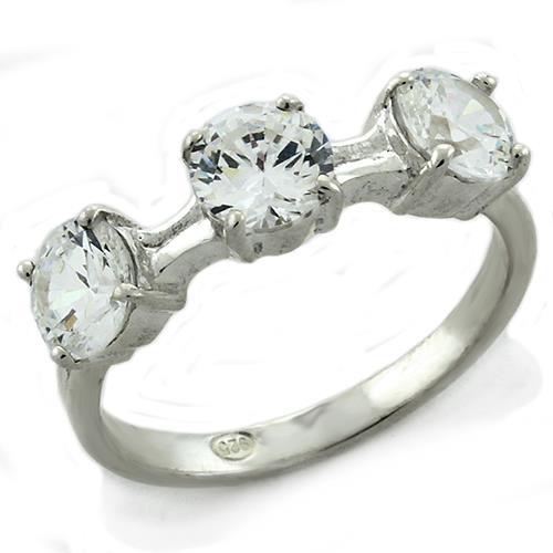 High Polished 925 Sterling Silver Ring with AAA Grade CZ  in Clear