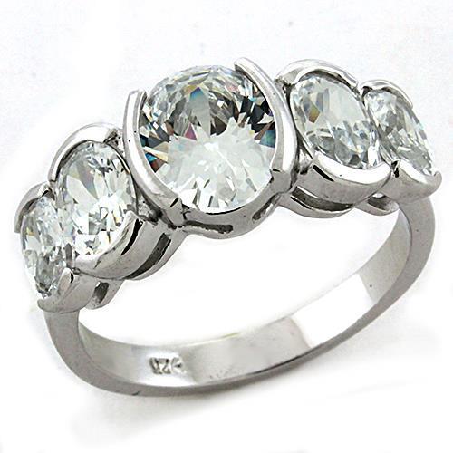 Rhodium 925 Sterling Silver Ring with AAA Grade CZ  in Clear