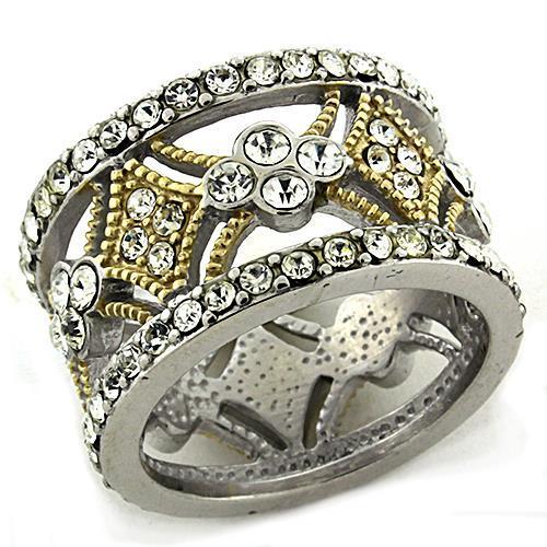 Gold+Rhodium 925 Sterling Silver Ring with Top Grade Crystal  in Clear
