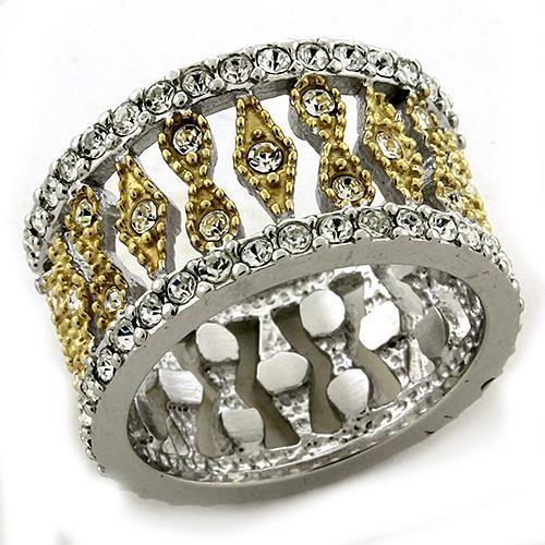 Gold+Rhodium 925 Sterling Silver Ring with Top Grade Crystal  in Clear