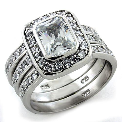 Rhodium 925 Sterling Silver Ring with AAA Grade CZ  in Clear