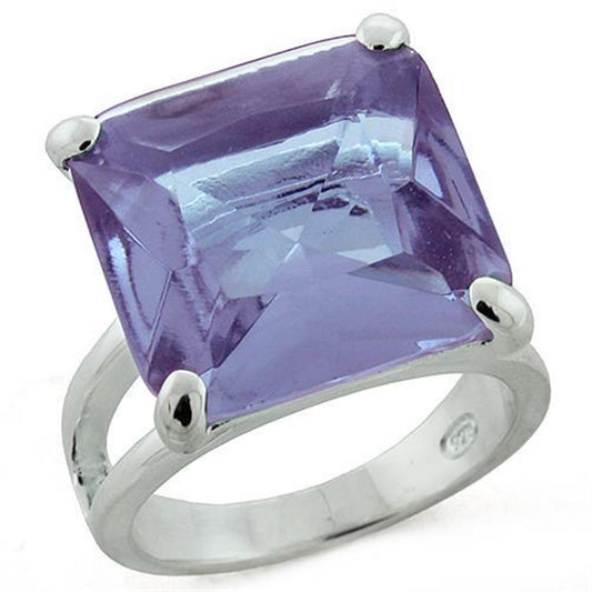 High Polished 925 Sterling Silver Ring with Synthetic Synthetic Glass in Light Amethyst