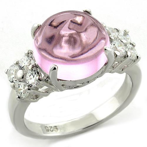 High Polished 925 Sterling Silver Ring with Synthetic Acrylic in Light Rose